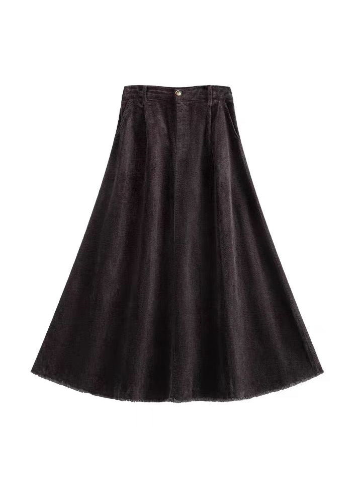 Handmade Black Wrinkled Pockets Corduroy Long Skirt Spring