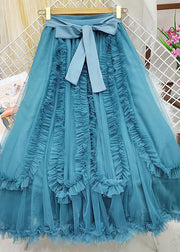 Handmade Blue Bow Ruffled Patchwork Tulle Skirts Summer