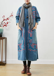 Handmade Blue Oversized Print Denim Dress Fall