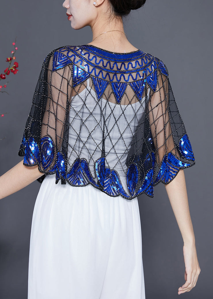 Handmade Blue Sequins Oversized Tulle Smock Summer