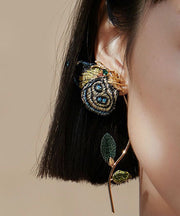 Handmade Blue Sterling Silver Alloy Zircon Butterfly Embroidery Hoop Earrings