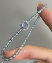 Handmade Blue Sterling Silver Zircon Gem Stone Chain Bracelet