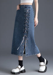 Handmade Blue Zippered High Waist Denim Skirts Spring