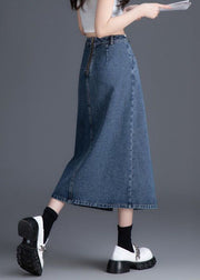 Handmade Blue Zippered High Waist Denim Skirts Spring