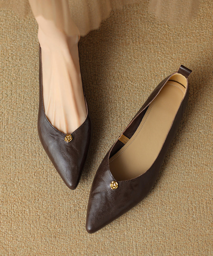 Handmade Brown Sheepskin Flat Feet Shoes Pointed Toe