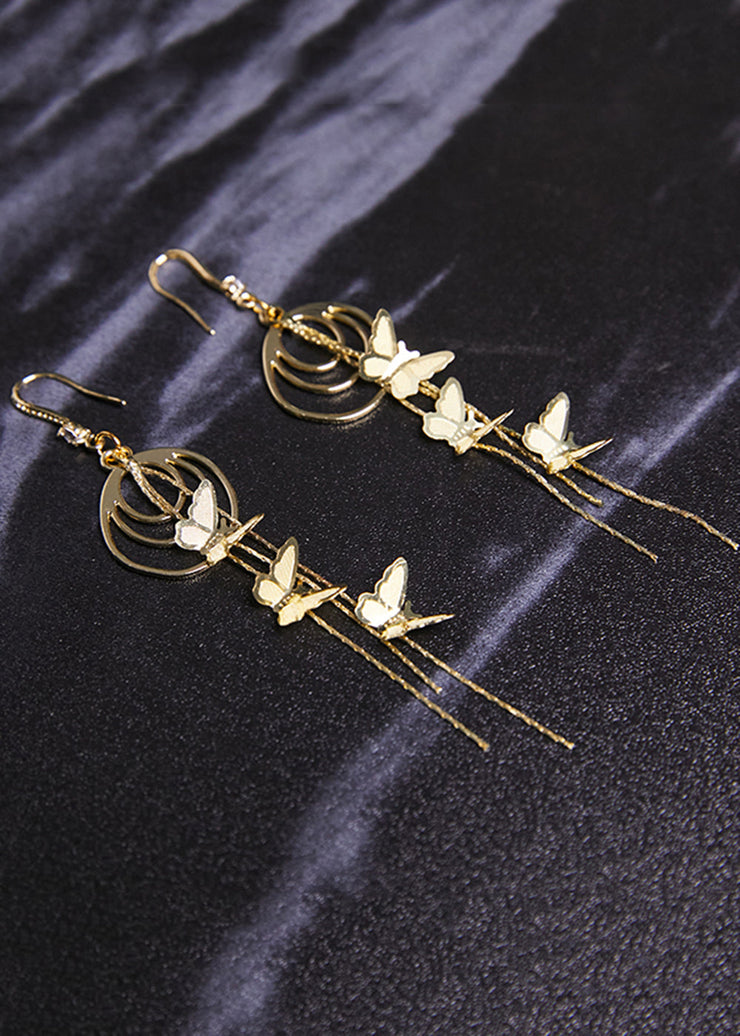 Handmade Butterfly 14K Gold Tassels Drop Earrings