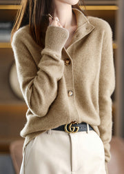 Handmade Camel Stand Collar Woolen Cardigan Long Sleeve