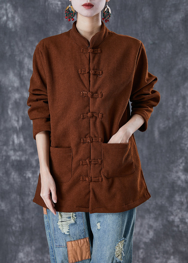 Handmade Chocolate Chinese Button Warm Fleece Corduroy Jacket Winter