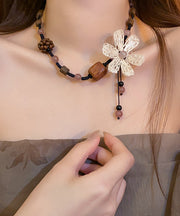 Handmade Coffee Resin Beading Floral Tassel Pendant Necklace