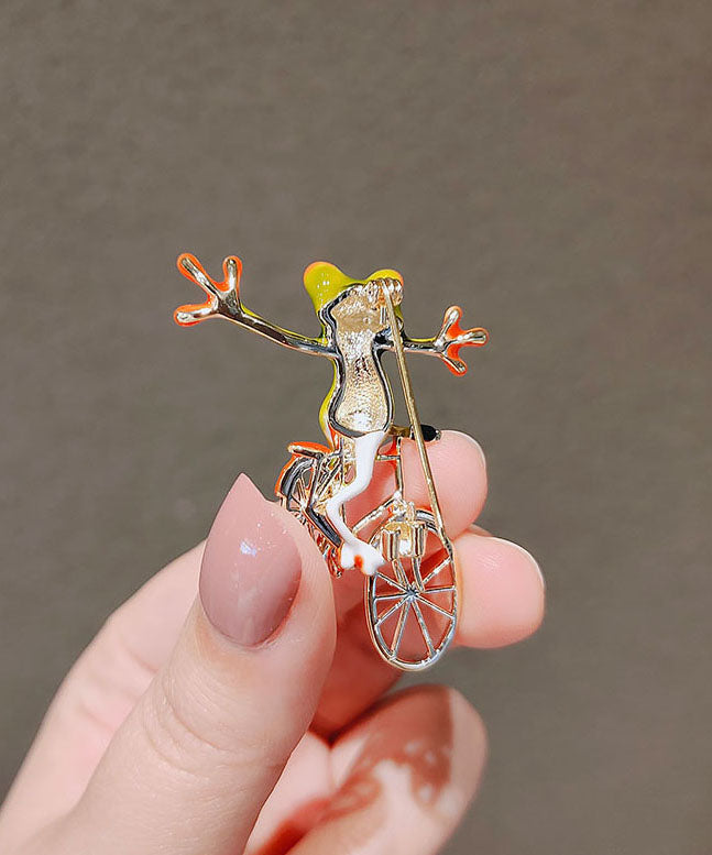 Handmade Colorblock Alloy Painting Oil Bicycle Frog Brooches