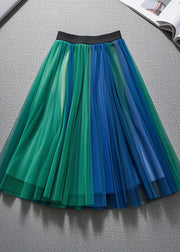 Handmade Colorblock Elastic Waist Tulle Pleated Skirt Fall