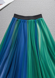 Handmade Colorblock Elastic Waist Tulle Pleated Skirt Fall