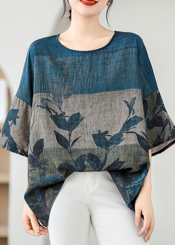 Handmade Colorblock O-Neck Print Cozy Top Summer