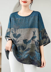 Handmade Colorblock O-Neck Print Cozy Top Summer