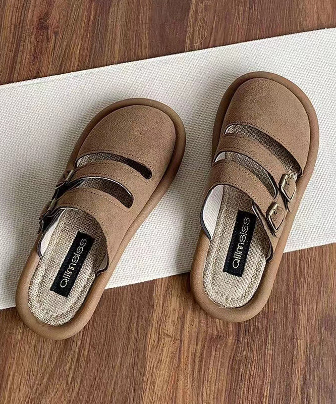 Handmade Comfy Hollow Out Beige Suede Slide Sandals