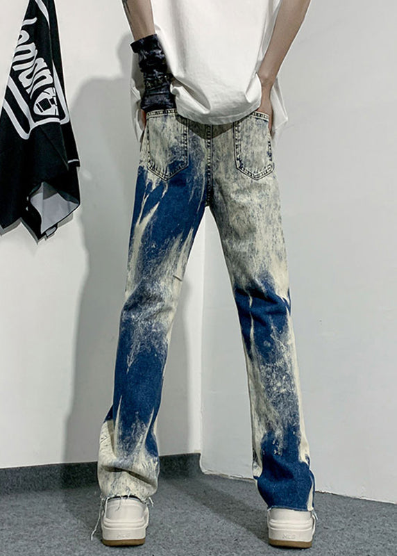 Handmade Denim Blue Tie Dye High Waist Mens Pants