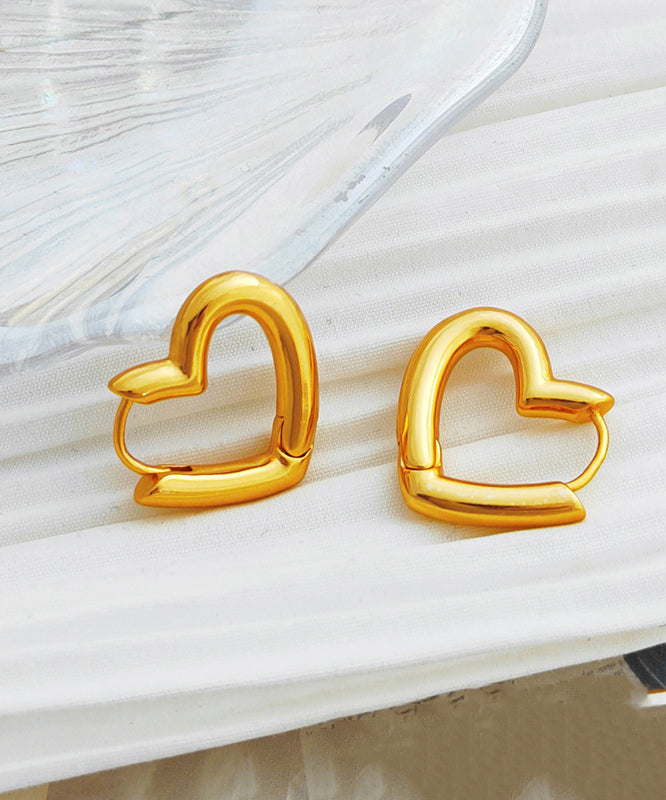 Handmade Gold Heart Copper Hoop Earrings