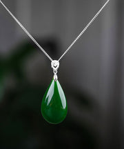 Handmade Gold Sterling Silver Inlaid Jade Pendant Necklace