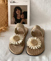 Handmade Grass Woven Flower Beach Slippers 2024 Summer New