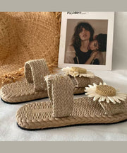 Handmade Grass Woven Flower Beach Slippers 2024 Summer New