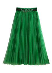 Handmade Green Alphabet Print Elastic Waist Tulle Skirt Spring