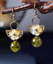 Handmade Green Copper Glaze Shell Flower Floral Drop Earrings