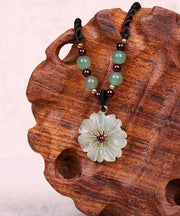 Handmade Green Crystal Jade Floral Pendant Necklace