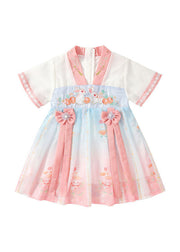 Handmade Green Embroideried Patchwork Chiffon Baby Girls Dresses Summer