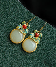 Handmade Green Floral Silver Jade Drop Earrings