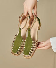 Handmade Green Hollow Out Splicing Walking Sandals