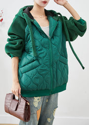 Handmade Green Hooded Patchwork Fine Cotton Filled Puffer Jacket Winter