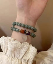 Handmade Green Jade Safety Buckle Beads Charm Bracelet Two Piece Set