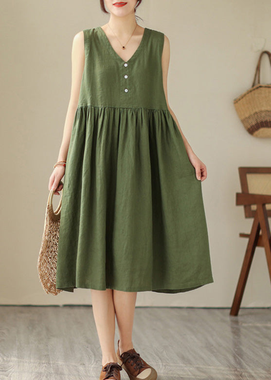 Handmade Green Patchwork Wrinkled Cotton Party Long Dress Summer