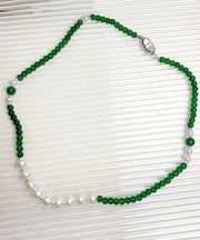 Handmade Green Sterling Silver Agate Pear Beading Gratuated Bead Necklace