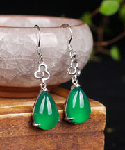 Handmade Green Sterling Silver Chalcedony Water Drop Drop Earrings