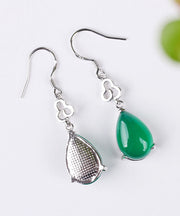 Handmade Green Sterling Silver Chalcedony Water Drop Drop Earrings