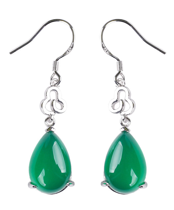 Handmade Green Sterling Silver Chalcedony Water Drop Drop Earrings