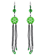 Handmade Green Sterling Silver Jade Tassel Glass Bea Drop Earrings