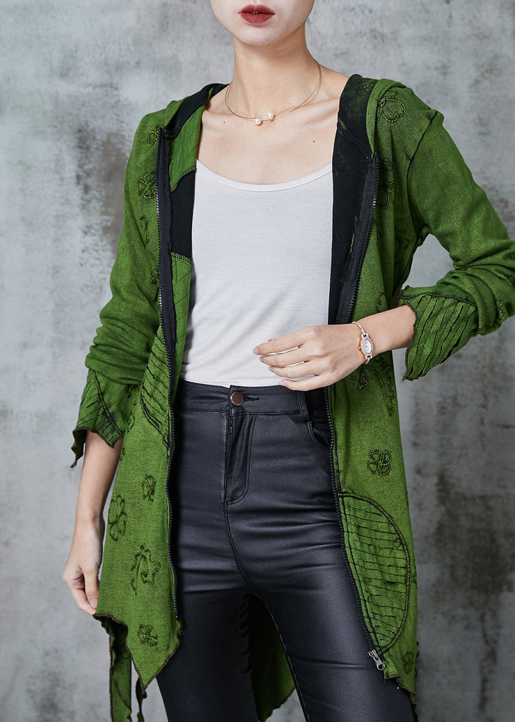 Handmade Green Zip Up Cotton Hooded Jacket Spring