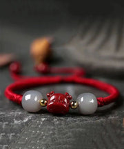 Handmade Grey Cinnabar Jade Tassel Charm Bracelet