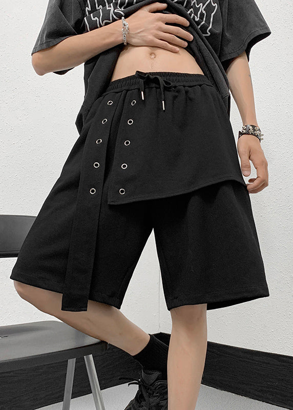 Handmade Grey Elastic Waist Patchwork Men Crop Pants