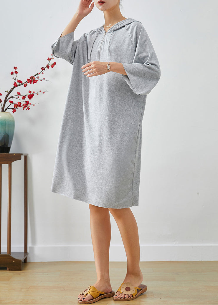 Handmade Grey Hooded Oversized Cotton Sweatshirt Dress Summer