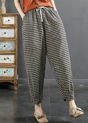 Handmade Grey Oversized Plaid Linen Harem Pants Spring