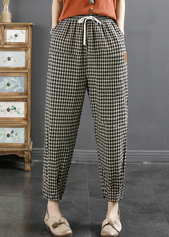 Handmade Grey Oversized Plaid Linen Harem Pants Spring