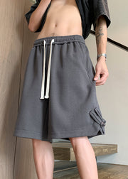 Handmade Khaki Chinese Button Patchwork Cotton Men Shorts Summer