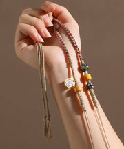 Handmade Khaki Cloisonne Barrel Bead Tassel Lariat Necklace