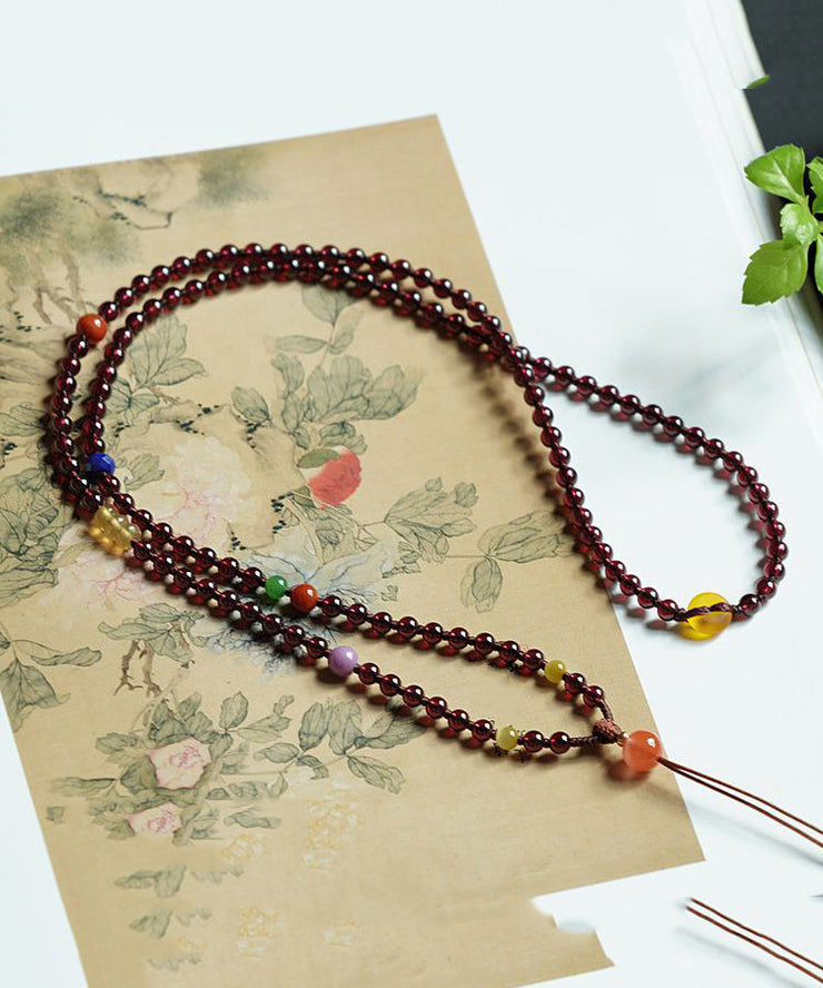 Handmade Mulberry Alloy Jade Garnet Pendant Necklace