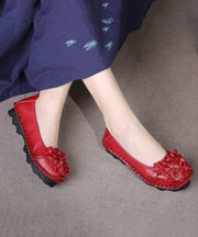 Handmade Mulberry Cowhide Leather Flower Splicing Flat Shoes