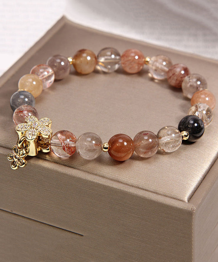 Handmade Multicolour Crystal Zircon Floral Charm Bracelet