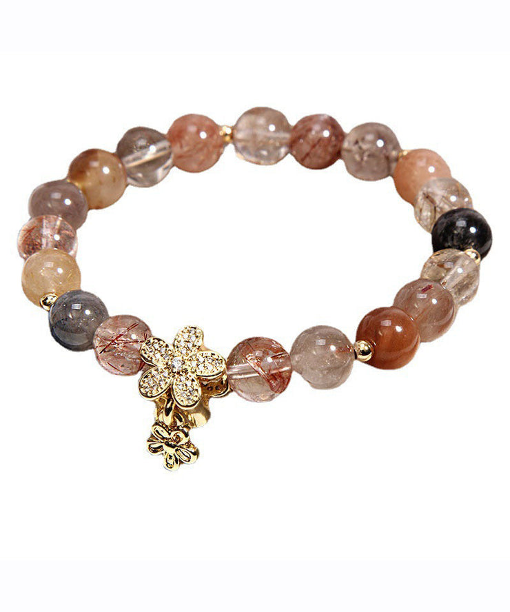 Handmade Multicolour Crystal Zircon Floral Charm Bracelet